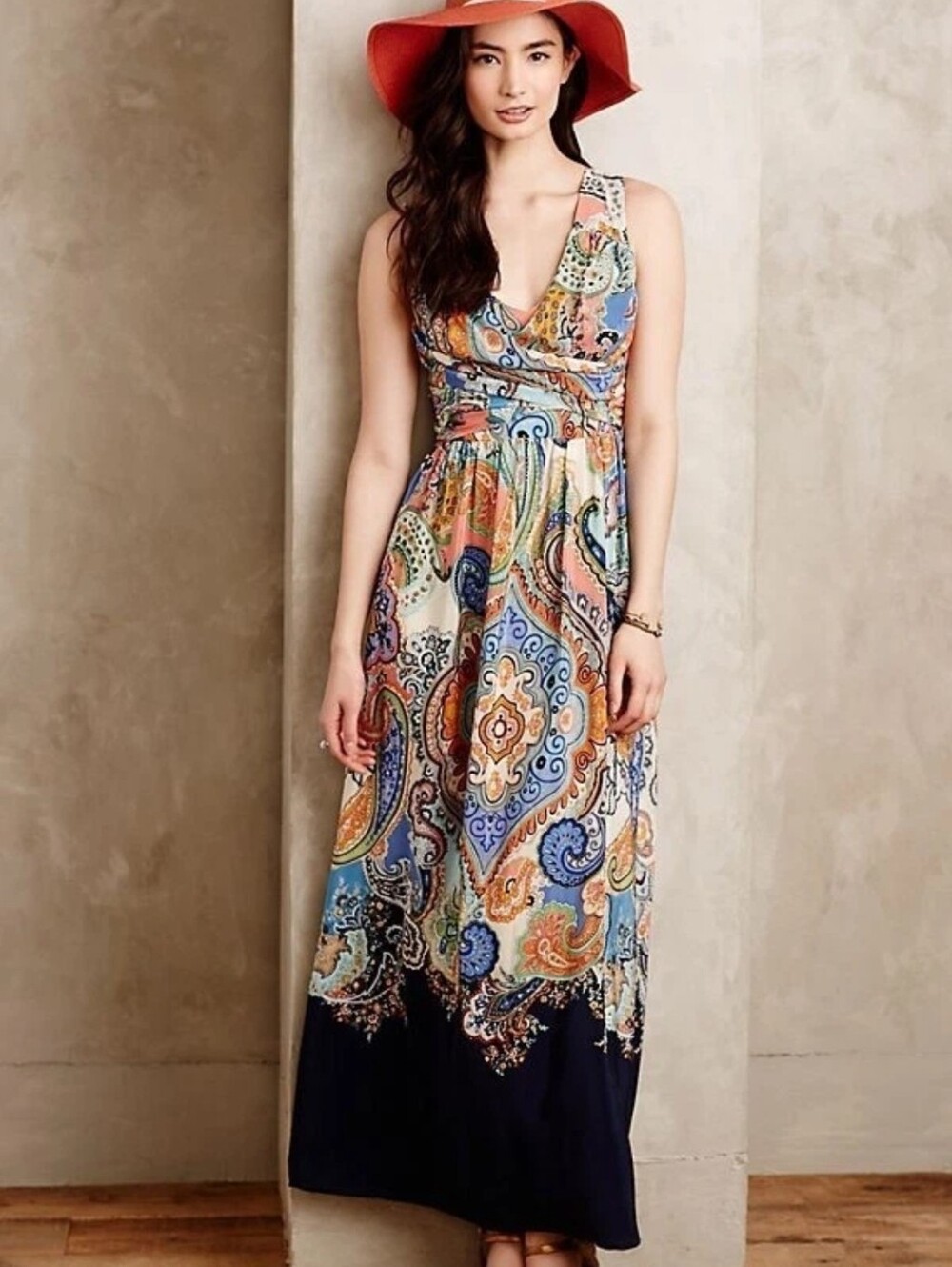 Anthropologie Maeve Vizcaya Maxi Dress navy paisley sleeveless size 10